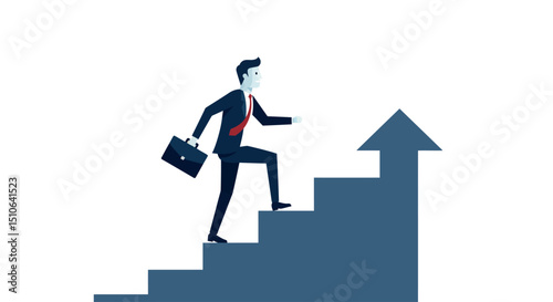 Businessman climbing arrow stairs in growth journey concept illustration