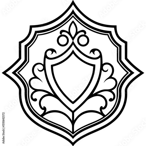 Regal Emblem-Shaped Damask Design in Outlined Vector Format