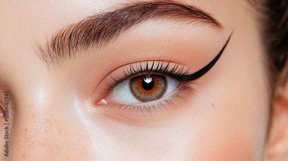 Obraz premium A liquid eyeliner gliding effortlessly along the lash line, forming a precise and elegant wing