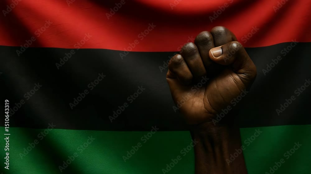 Black History Month USA 2026. A raised black fist in front of the Pan ...