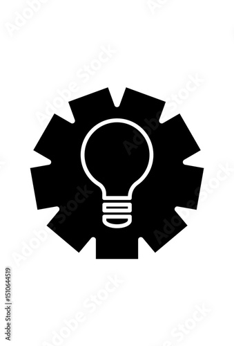 Innovation symbol: cogwheel encircling illuminating lightbulb