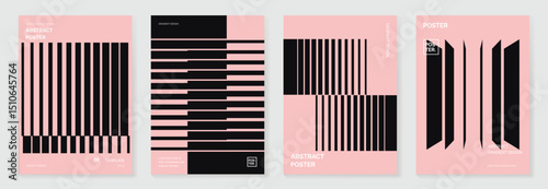 Abstract line wave poster background vector set. Minimalist cover template with vibrant perspective line wave in motion. Ideal design for social media, cover, banner, flyer, music, ads.