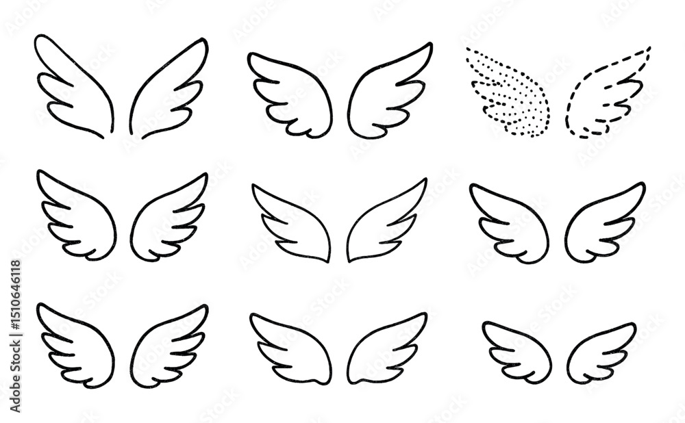 Obraz premium Hand-Drawn Wing Icons