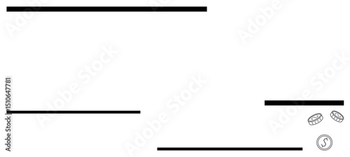 Horizontal bars and scattered small coins evoke themes of financial management, saving, growth, and balance. Ideal for finance, economy, banking, investments, budgeting analytics and minimal flat