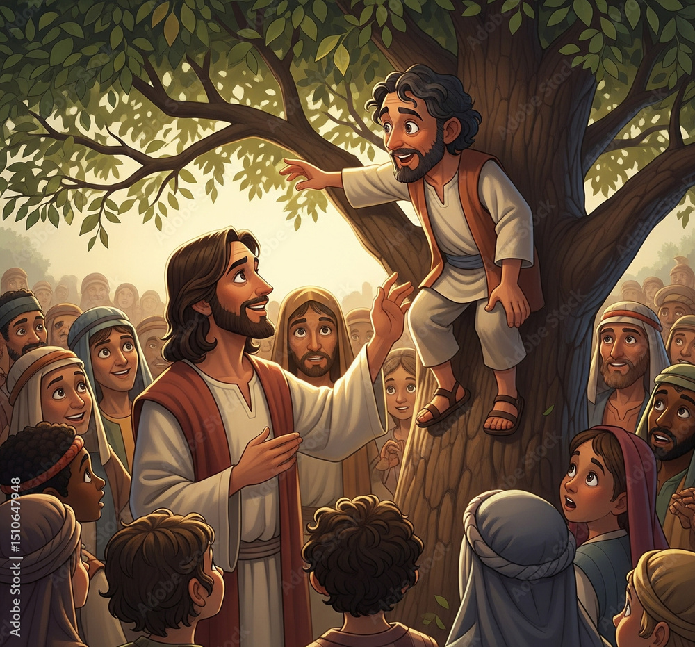 Obraz premium Jesus and Zacchaeus