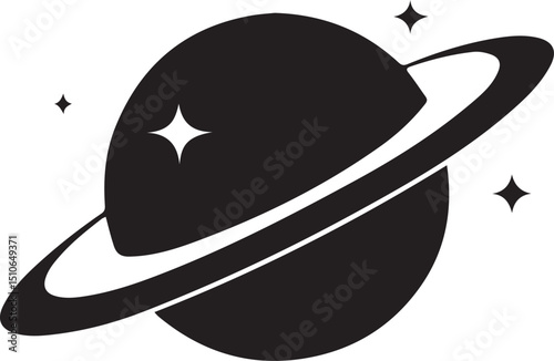 Saturn with sparkle silhouette, cosmos and planet, Saturn silhouette vector
