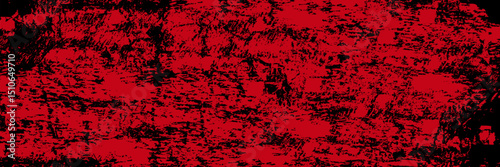 Old scratched bright red paint surface wide texture. Dark scarlet color gloomy grunge abstract widescreen background