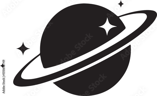 Saturn with sparkle silhouette, cosmos and planet, Saturn silhouette vector

