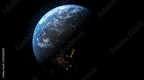 Earth from space with rotating globe. Stars twinkle in deep cosmic background. earth, space, planet, globe, rotating, stars, cosmic, background, orbit, universe, galaxy, astronomy, spaceview photo