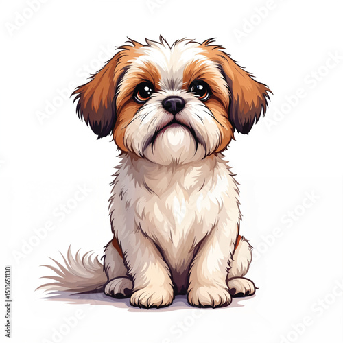 Adorable Cartoon Shih Tzu dog Vector Illustration