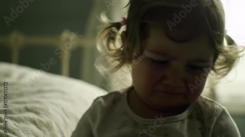 A Little Girl's Sadness A Close-Up Portrait of a Toddler Crying on her Bed
