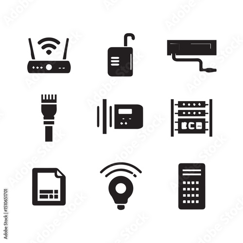 Smart home device icons silhouette isolated on white background