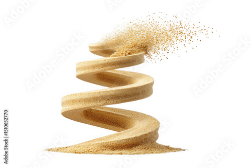 A fine sand spiral gracefully twists upward, creating a dynamic visual effect.