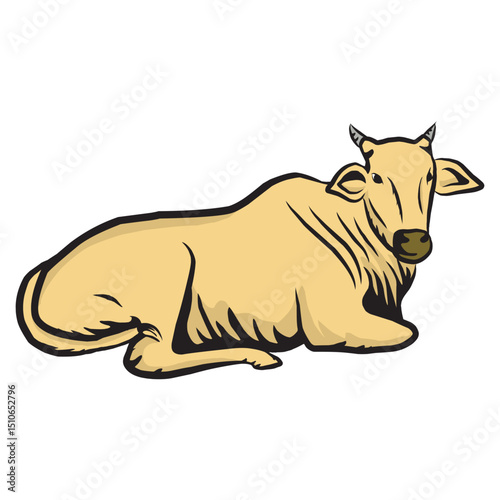 white cow sitting relaxed