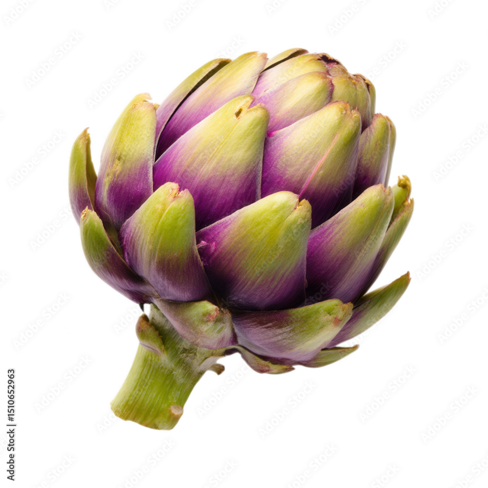 Fototapeta premium Fresh purple artichoke, a healthy vegetable isolated on transparent background, png