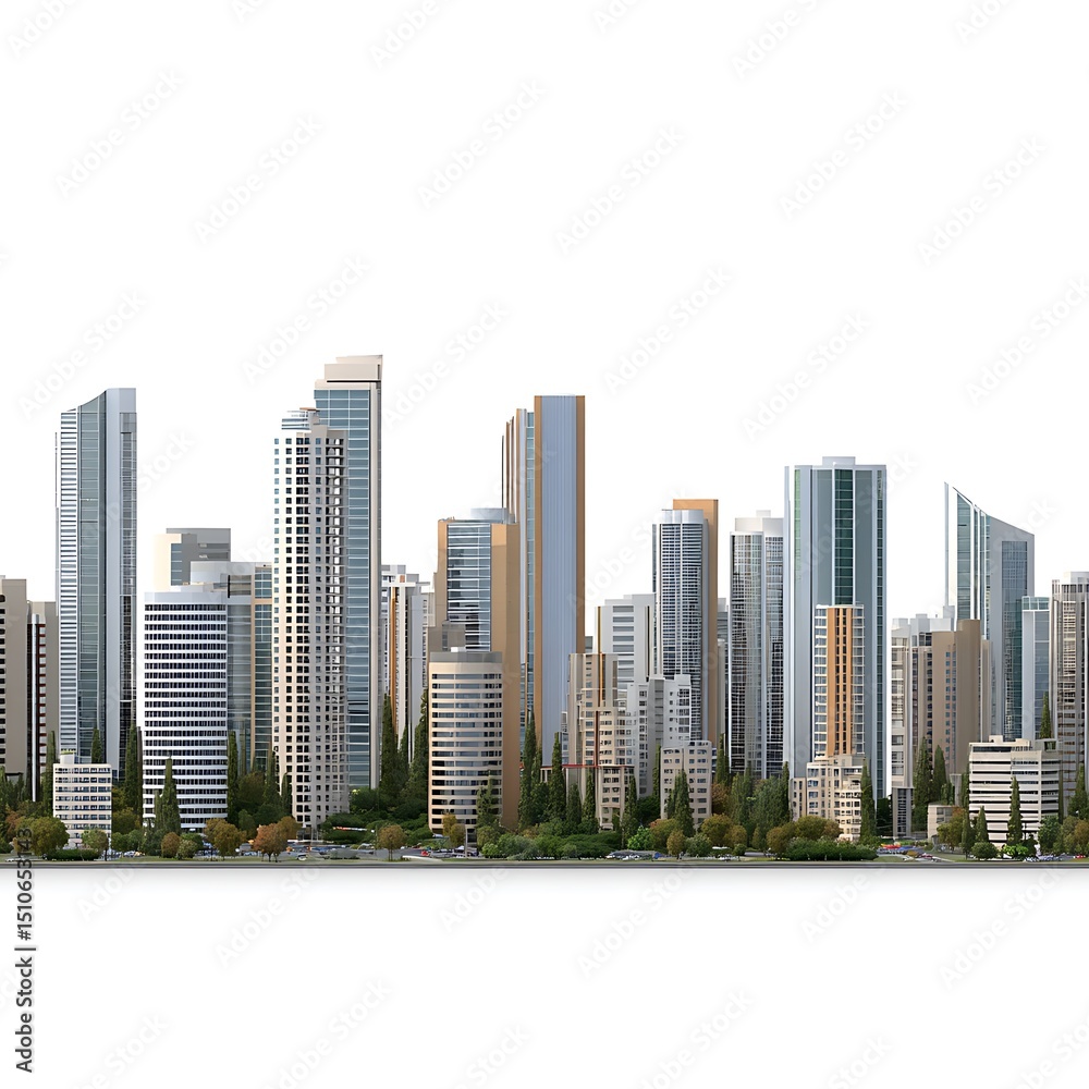 Fototapeta premium Modern city skyline panorama isolated on white background