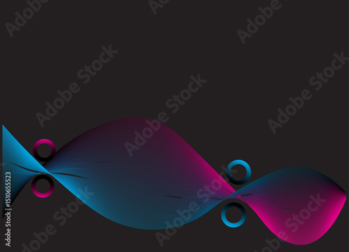 A futuristic digital illustration with a pitch black background. At the bottom of the image, there are subtle waves of blue to magenta gradients that form symmetrical and elegant curves