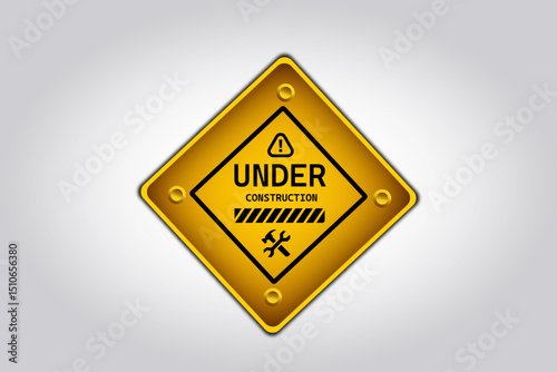 Under Construction Road Sign on Grey Background