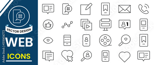Web line icon set. Web design icon set. Collection of web design icon, UI, UX, drawing, graphic design line icons. Vector illustration.
