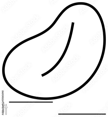 Freeform bean-thumbs up curved black shape alongside straight lines and thin directional arrows. Ideal for concepts of flow, movement, direction, structure, minimalism, abstraction, flat simple