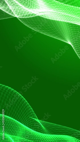 A green abstract background with a moving transparent grid on top and bottom.