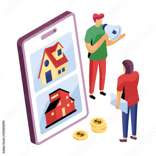 Conceptual isometric design illustration of mobile real estate