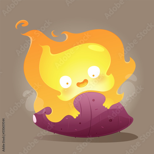 Adorable illustration shows a cute Japanese sweet potato getting a gentle burn.