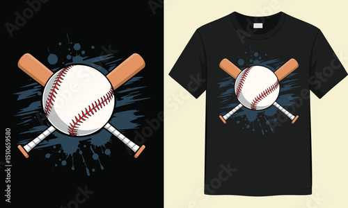 Crossed Baseball Bats with Ball Splash Graphic  T-Shirt Design vector illustration