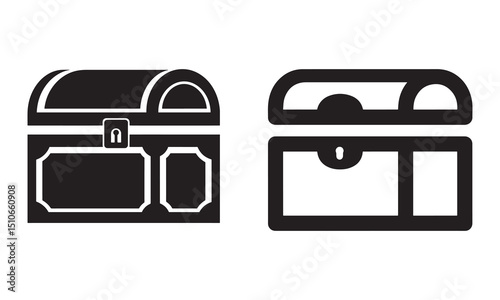 Stylized Treasure Chest Icons Closed and Open