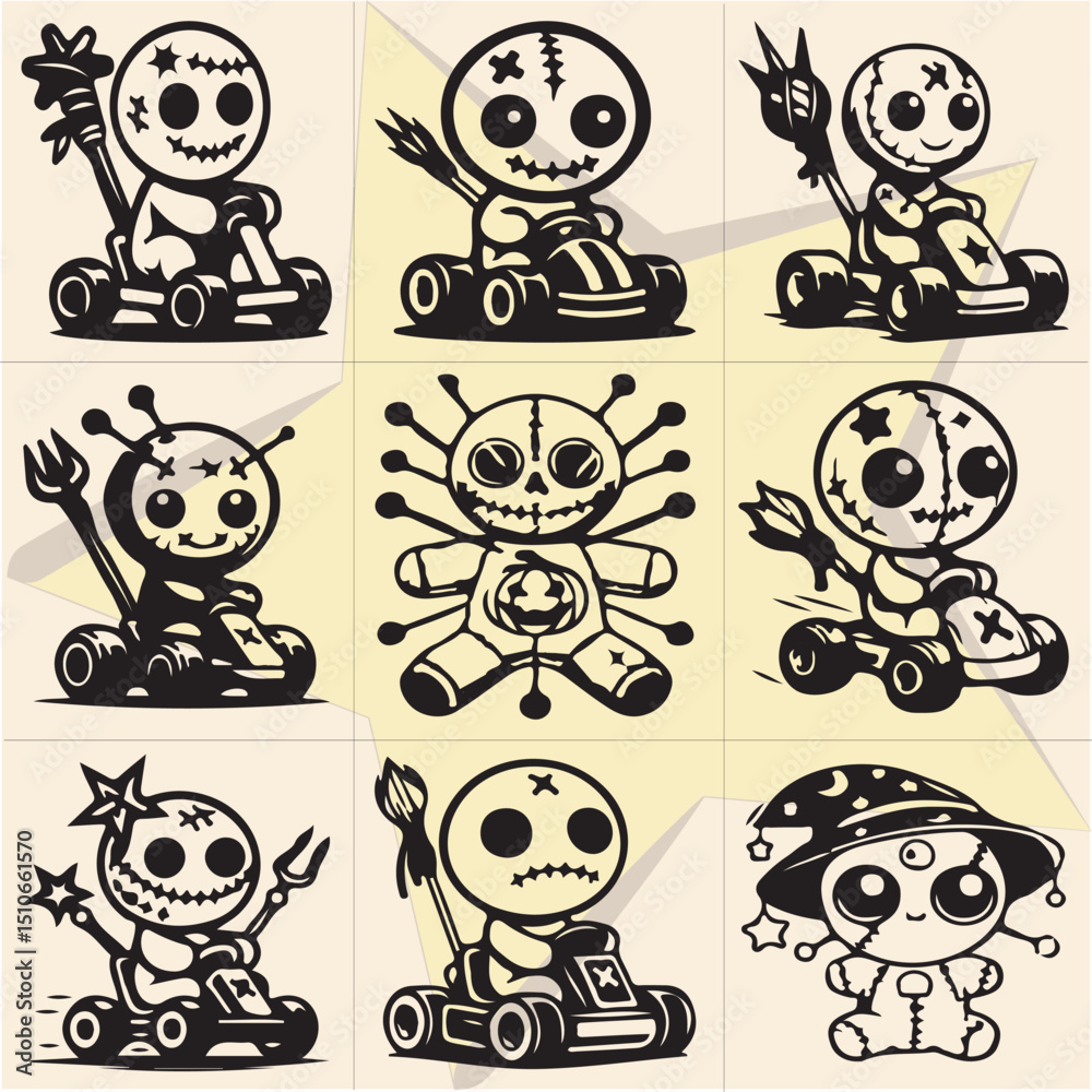 Fototapeta premium All kind of Terrible Doll vector Black and white set-31