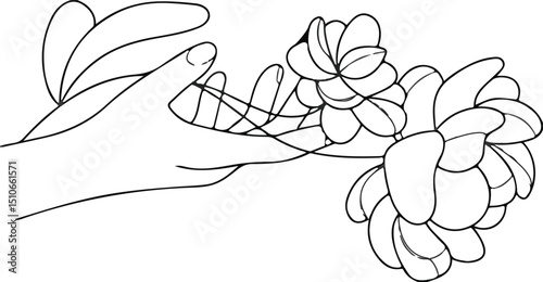 Hand Holding Flowers Outline