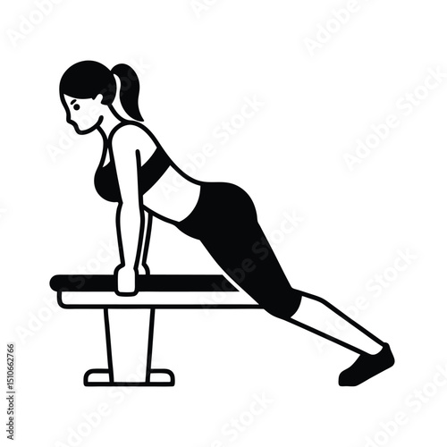 Woman Doing Incline Push-Up on Bench Vector on White Background