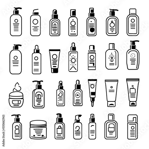 スキンケア用品とツールのアイコン｜Skincare Products and Tools Icon