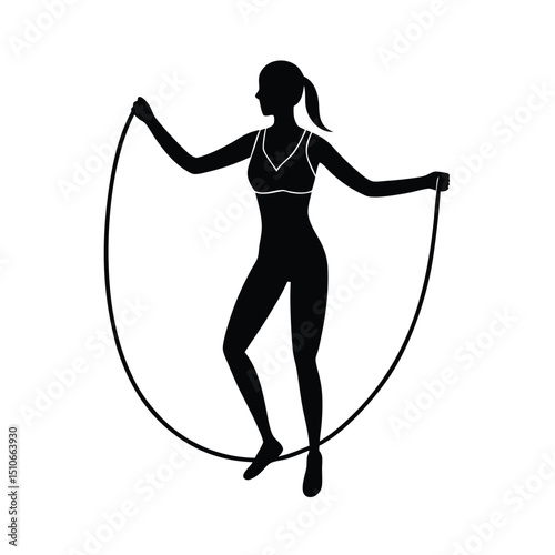 silhouette of a girl Jumping Rope  Vector on White Background