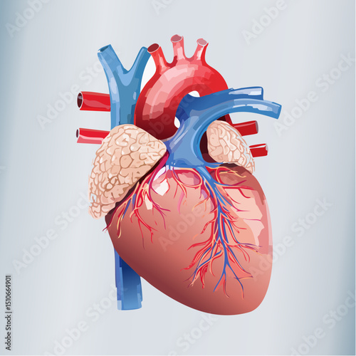 Detailed Anatomy of the Human Heart Illustration of Cardiovascular System