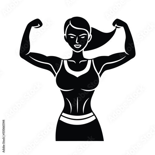Strong Fit Woman Flexing Muscles Vector on White Background