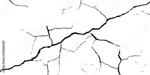Old wall background crack vector, grunge, ground distress texture.Black crack texture. Cracked on a white background.
