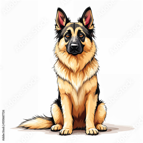 Adorable Cartoon german shepherd dog sitting Vector Illustration