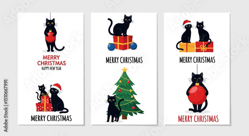 Adorable Black Cats Christmas Card Designs Festive Illustrations