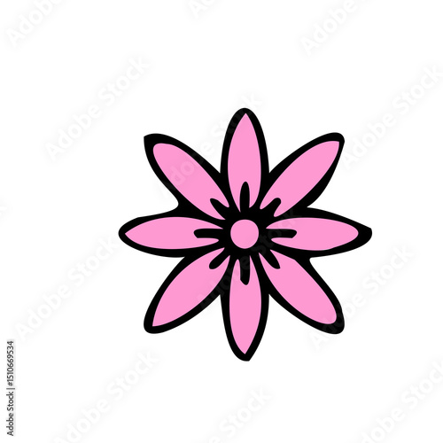  Minimal pink flower with six simple petals in a symmetrical design. Useful for logos, icons, and decoration.