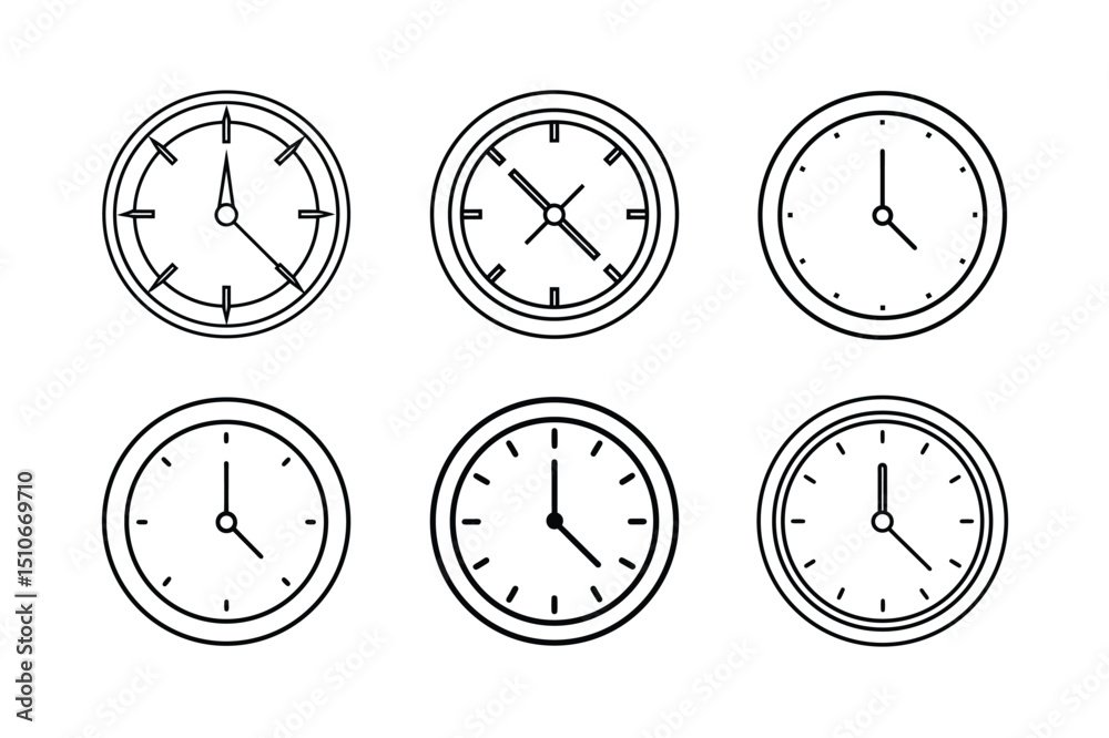 Simple Line Art Clock Icons Set Simple Line Art Clock Icons Set