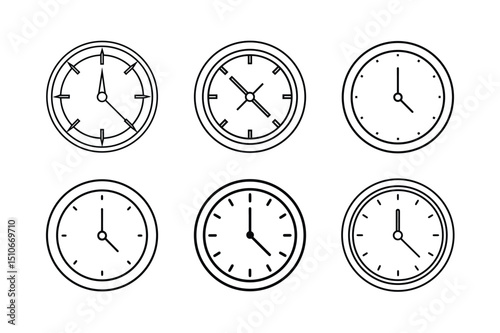 Simple Line Art Clock Icons Set