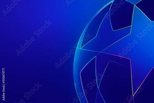 Abstract backgrounds with UEFA Champions League theme, glowing star shapes, light particles, dynamic blue and purple effects, futuristic football visuals for sports design and soccer graphics