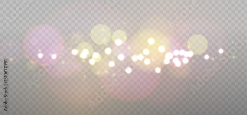 Pink Gold abstract bokeh overlay design. Holiday photo sparkle decoration. Vector glowing light elements