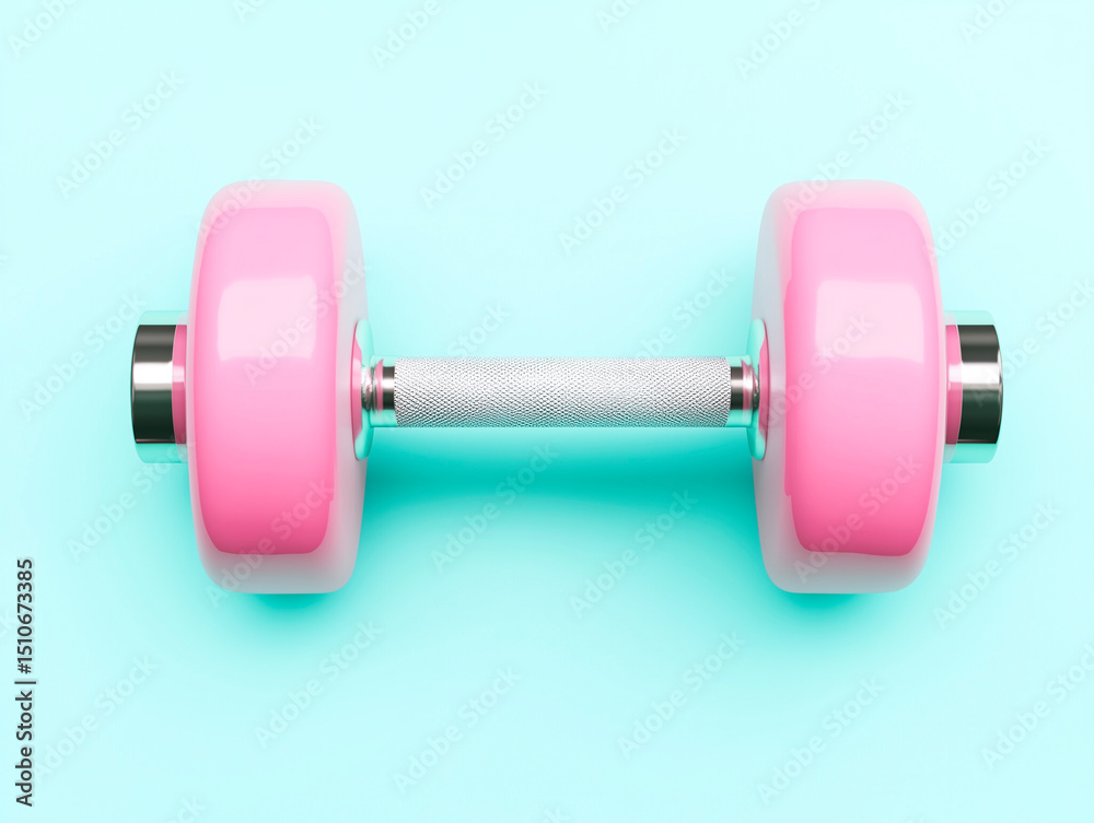 Obraz premium Pink dumbbell on a turquoise background.