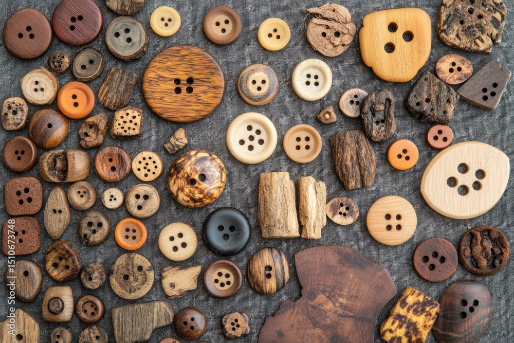 Obraz premium Assorted wooden buttons on gray background