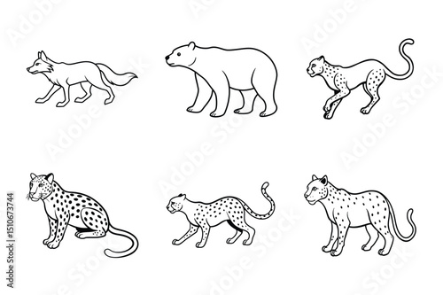 Set of wild and farm animal silhouettes including horses and other mammals