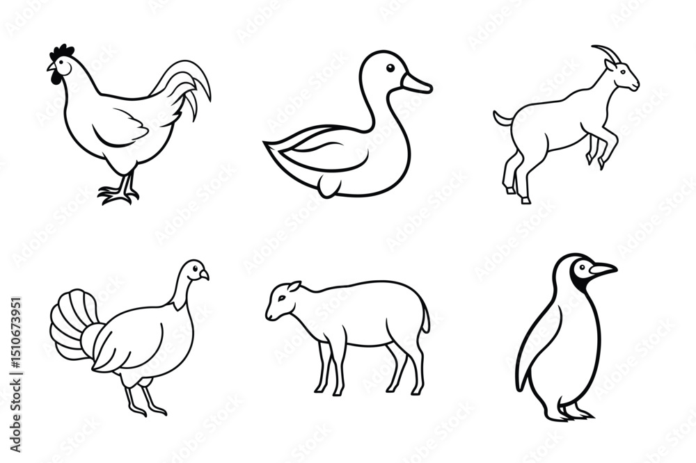Fototapeta premium Set of wild and farm animal silhouettes including horses and other mammals