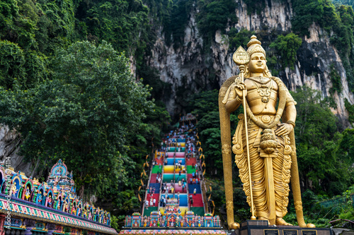 Statue of Murugan and rainbow stairs at Batu Caves, Kuala Lumpur