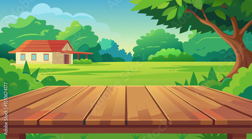 rural landscape with wooden house